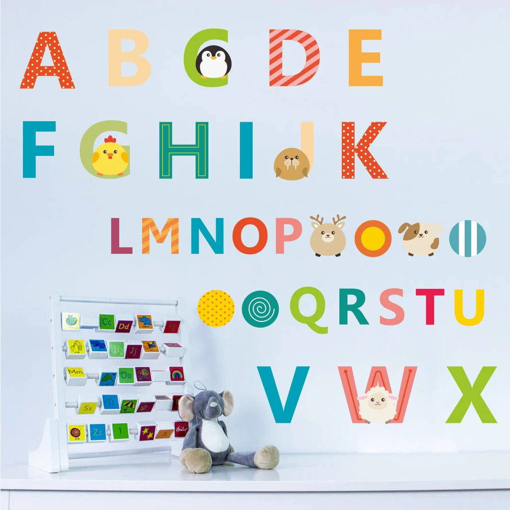 Cartoon wild jungle 26 letters alphabet animal wall stickers for rooms for kids home decoration children wall decal poster mural-HomeDecorDecals_com