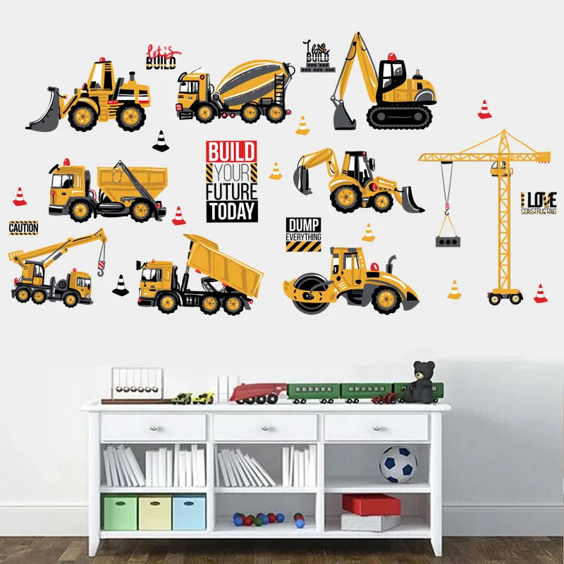 Cartoon Tractor Wall Stickers DIY Transport Cars Wall Art Decal Decoration for Kids Rooms Boys Girls Children Bedroom Home Decor-HomeDecorDecals_com