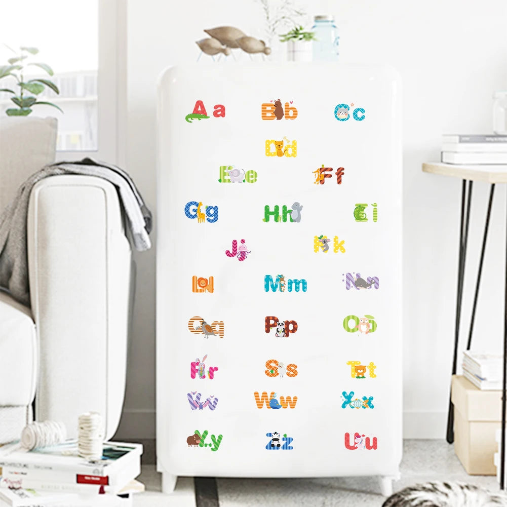 Cartoon wild jungle 26 letters alphabet animal wall stickers for rooms for kids home decoration children wall decal poster mural-HomeDecorDecals_com