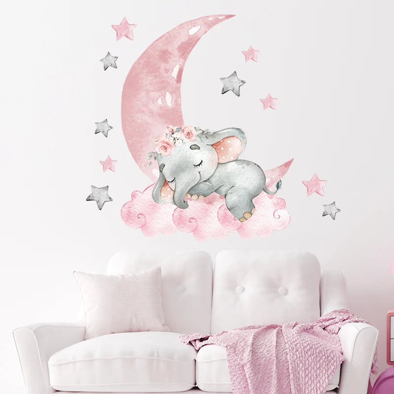 Cartoon Pink Elephant Wall Decal-HomeDecorDecals_com