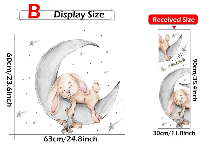Bunny Baby Nursery Wall Stickers Cartoon Rabbit Swing on the Stars Wall Decals for Kids Room PVC Removable Stickers PVC DIY-HomeDecorDecals_com