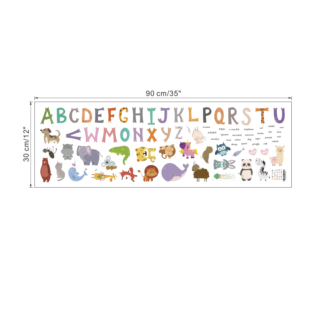 Cartoon wild jungle 26 letters alphabet animal wall stickers for rooms for kids home decoration children wall decal poster mural-HomeDecorDecals_com