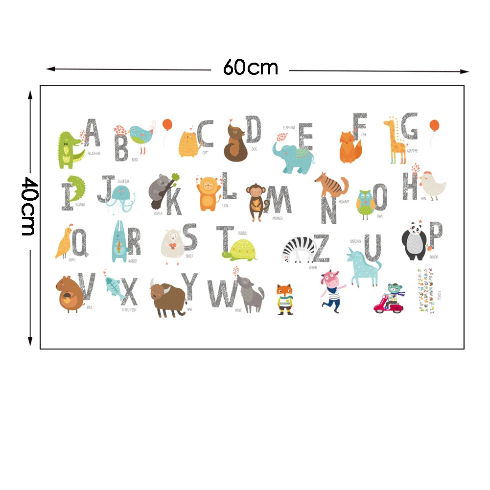 Cartoon wild jungle 26 letters alphabet animal wall stickers for rooms for kids home decoration children wall decal poster mural-HomeDecorDecals_com