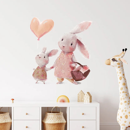 Walking Bunny Mother with Sleeping Baby Rabbit Wall Stickers for Kids Room Decorative Nursery Wall Decals Removable Decoration-HomeDecorDecals_com