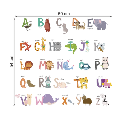Cartoon wild jungle 26 letters alphabet animal wall stickers for rooms for kids home decoration children wall decal poster mural-HomeDecorDecals_com