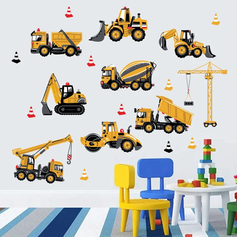 Cartoon Tractor Wall Stickers DIY Transport Cars Wall Art Decal Decoration for Kids Rooms Boys Girls Children Bedroom Home Decor-HomeDecorDecals_com