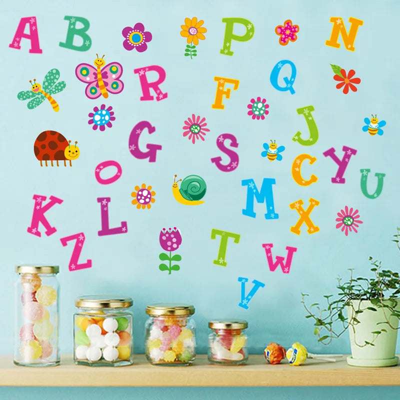 Cartoon wild jungle 26 letters alphabet animal wall stickers for rooms for kids home decoration children wall decal poster mural-HomeDecorDecals_com