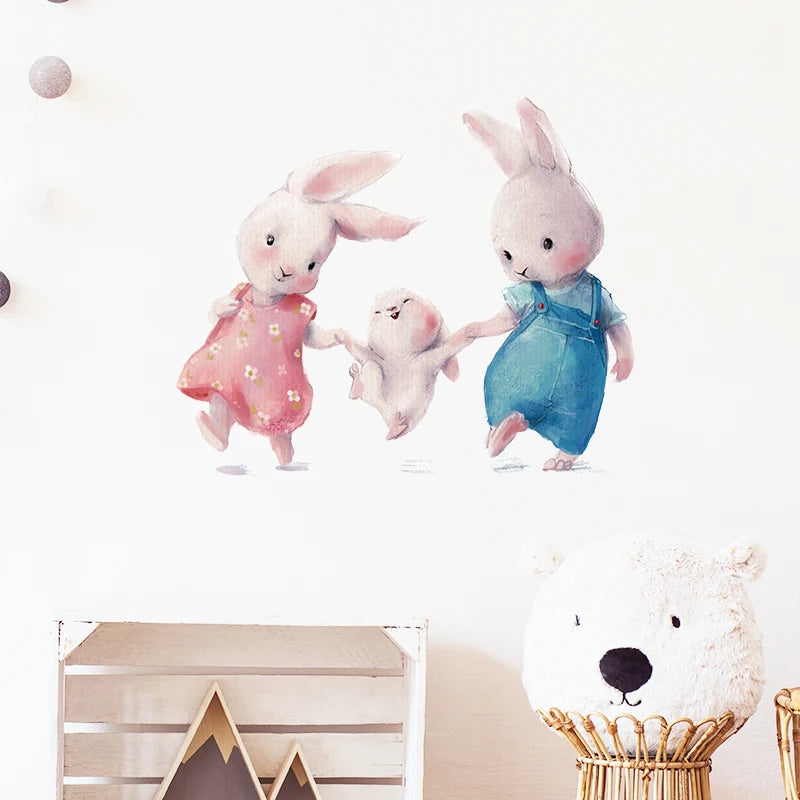 Walking Bunny Mother with Sleeping Baby Rabbit Wall Stickers for Kids Room Decorative Nursery Wall Decals Removable Decoration-HomeDecorDecals_com