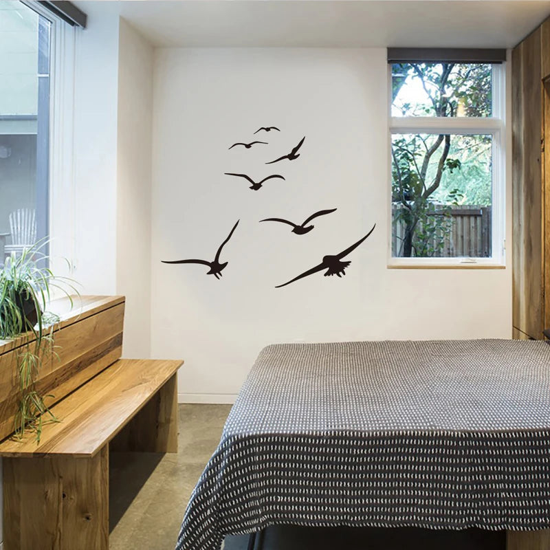 HonC A Flock Of Seabirds Wall Stickers Living Room Bedroom Home Background DIY Decoration Mural Art Decals Carved Wallpaper-HomeDecorDecals_com