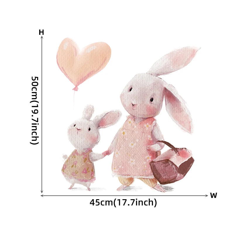 Walking Bunny Mother with Sleeping Baby Rabbit Wall Stickers for Kids Room Decorative Nursery Wall Decals Removable Decoration-HomeDecorDecals_com