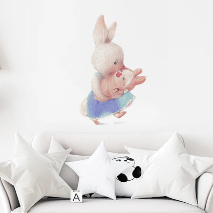 Walking Bunny Mother with Sleeping Baby Rabbit Wall Stickers for Kids Room Decorative Nursery Wall Decals Removable Decoration-HomeDecorDecals_com