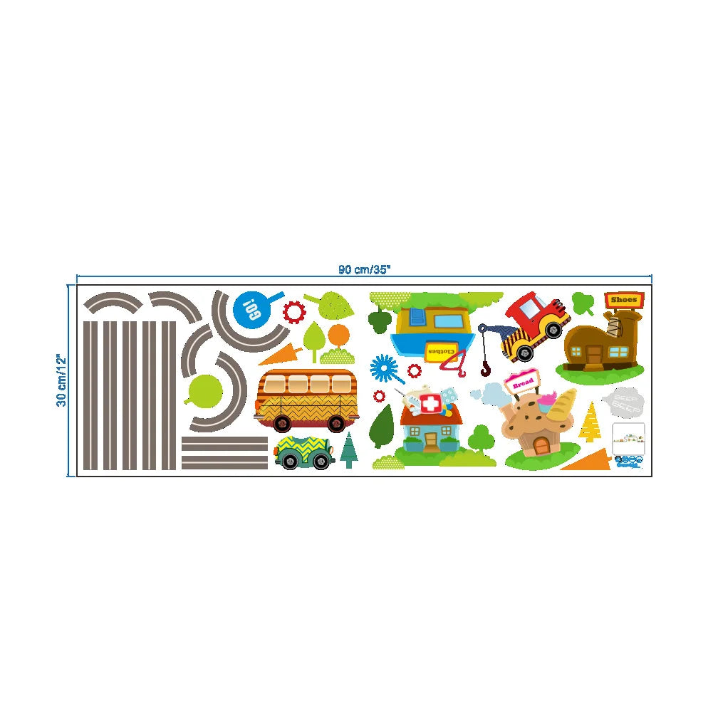 Cartoon Highway Track Cars Wall Sticker for Kids-HomeDecorDecals_com