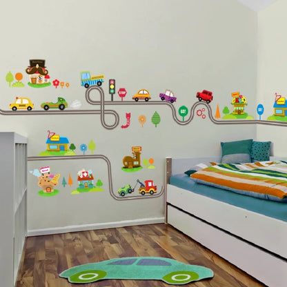 Cartoon Highway Track Cars Wall Sticker for Kids-HomeDecorDecals_com