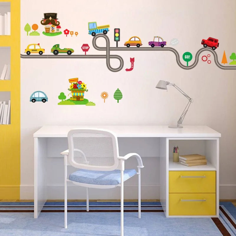 Cartoon Highway Track Cars Wall Sticker for Kids-HomeDecorDecals_com