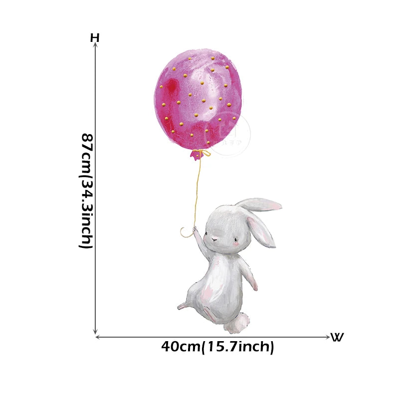 Cute Grey Bunny Ballet Rabbit Wall Stickers for Kids Room Cat Baby Nursery Wall Decals Pink Flower for Girl Room Home Decoration-HomeDecorDecals_com