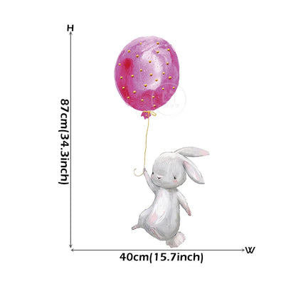 Cute Grey Bunny Ballet Rabbit Wall Stickers for Kids Room Cat Baby Nursery Wall Decals Pink Flower for Girl Room Home Decoration-HomeDecorDecals_com