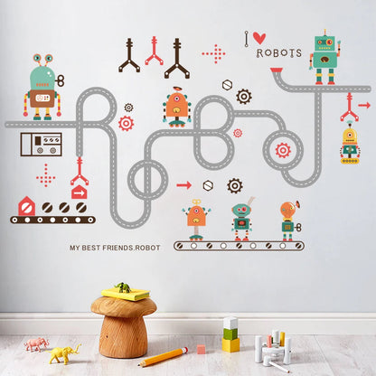 Cartoon car road track creative wall sticker for kids rooms nursery children's room decor on the wall car murals Child gift-HomeDecorDecals_com