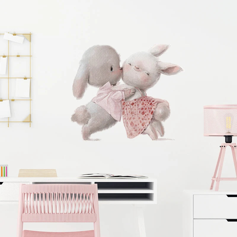 Walking Bunny Mother with Sleeping Baby Rabbit Wall Stickers for Kids Room Decorative Nursery Wall Decals Removable Decoration-HomeDecorDecals_com