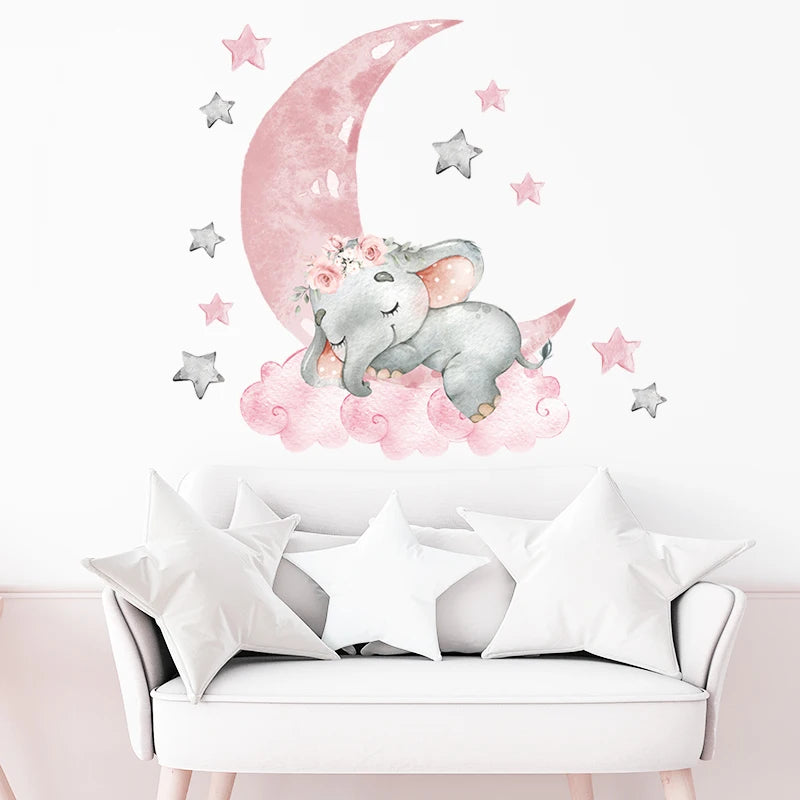 Cartoon Pink Elephant Wall Decal-HomeDecorDecals_com