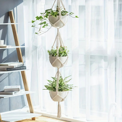 Hanging Planter Basket Cotton Rope with Beads | Home Decor by HomeDecorDecals.