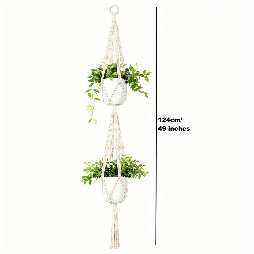 Hanging Planter Basket Cotton Rope with Beads | Home Decor home decor design by HomeDecorDecals.