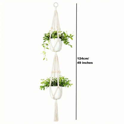 Hanging Planter Basket Cotton Rope with Beads | Home Decor home decor design by HomeDecorDecals.
