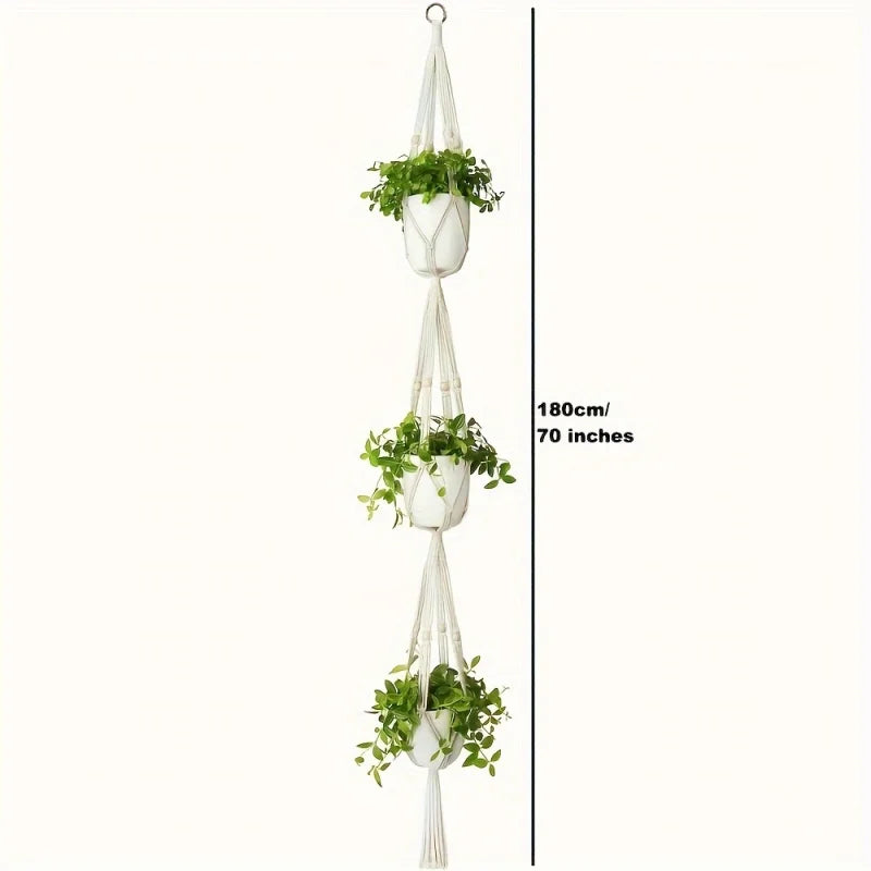 Hanging Planter Basket Cotton Rope with Beads | Home Decor removable peel and stick wall decal by HomeDecorDecals.
