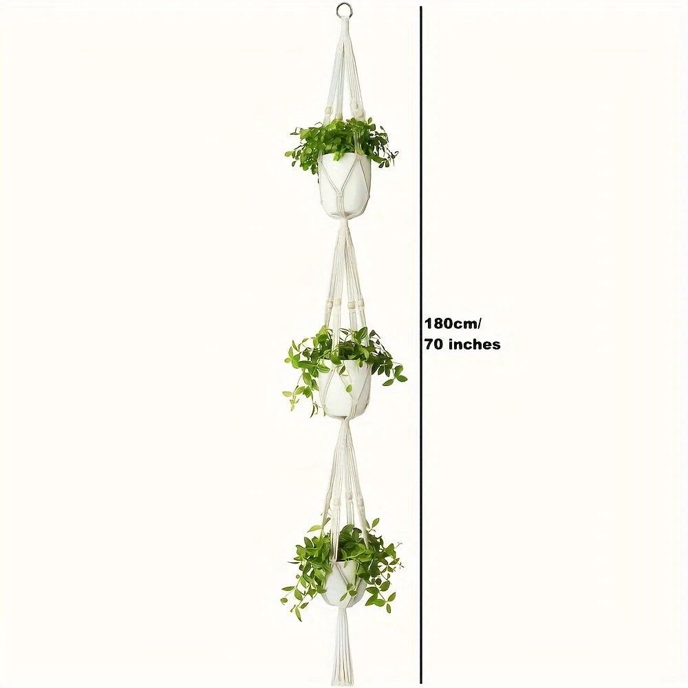 Hanging Planter Basket Cotton Rope with Beads | Home Decor removable peel and stick wall decal by HomeDecorDecals
