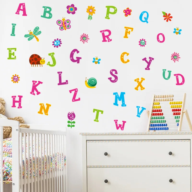 Cartoon wild jungle 26 letters alphabet animal wall stickers for rooms for kids home decoration children wall decal poster mural-HomeDecorDecals_com