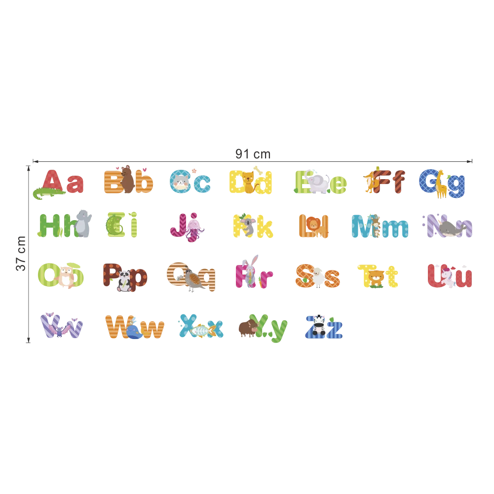 Cartoon wild jungle 26 letters alphabet animal wall stickers for rooms for kids home decoration children wall decal poster mural-HomeDecorDecals_com