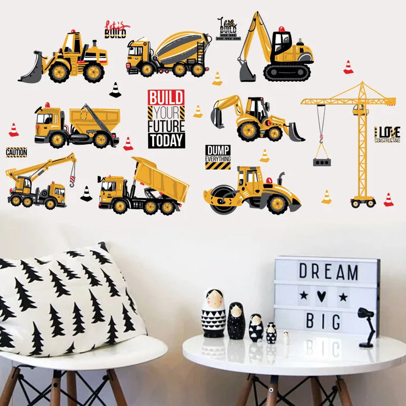 Cartoon Tractor Wall Stickers DIY Transport Cars Wall Art Decal Decoration for Kids Rooms Boys Girls Children Bedroom Home Decor-HomeDecorDecals_com
