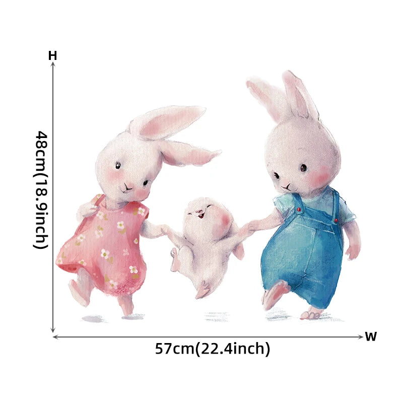 Walking Bunny Mother with Sleeping Baby Rabbit Wall Stickers for Kids Room Decorative Nursery Wall Decals Removable Decoration-HomeDecorDecals_com
