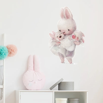 Walking Bunny Mother with Sleeping Baby Rabbit Wall Stickers for Kids Room Decorative Nursery Wall Decals Removable Decoration-HomeDecorDecals_com
