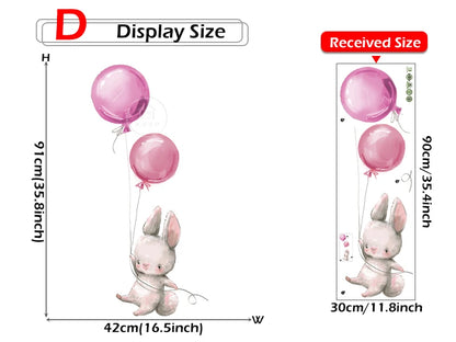 Cute Grey Bunny Ballet Rabbit Wall Stickers for Kids Room Cat Baby Nursery Wall Decals Pink Flower for Girl Room Home Decoration-HomeDecorDecals_com