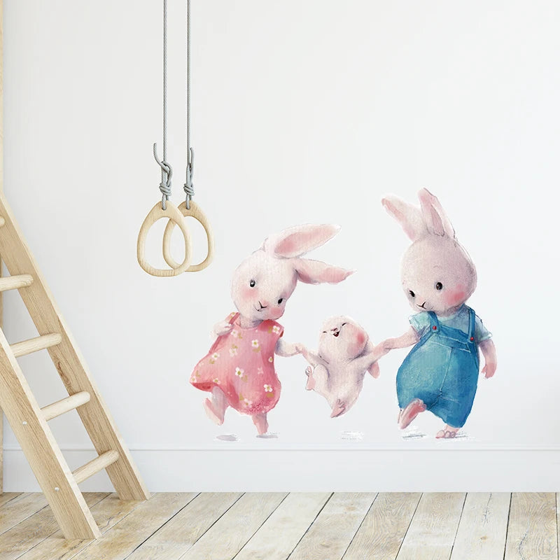 Walking Bunny Mother with Sleeping Baby Rabbit Wall Stickers for Kids Room Decorative Nursery Wall Decals Removable Decoration-HomeDecorDecals_com