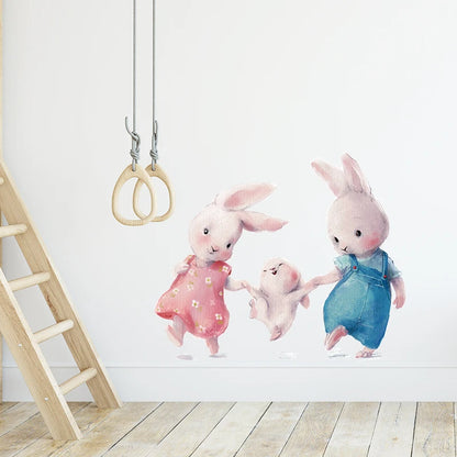 Walking Bunny Mother with Sleeping Baby Rabbit Wall Stickers for Kids Room Decorative Nursery Wall Decals Removable Decoration-HomeDecorDecals_com