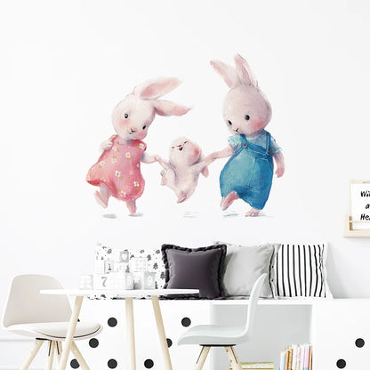 Walking Bunny Mother with Sleeping Baby Rabbit Wall Stickers for Kids Room Decorative Nursery Wall Decals Removable Decoration-HomeDecorDecals_com