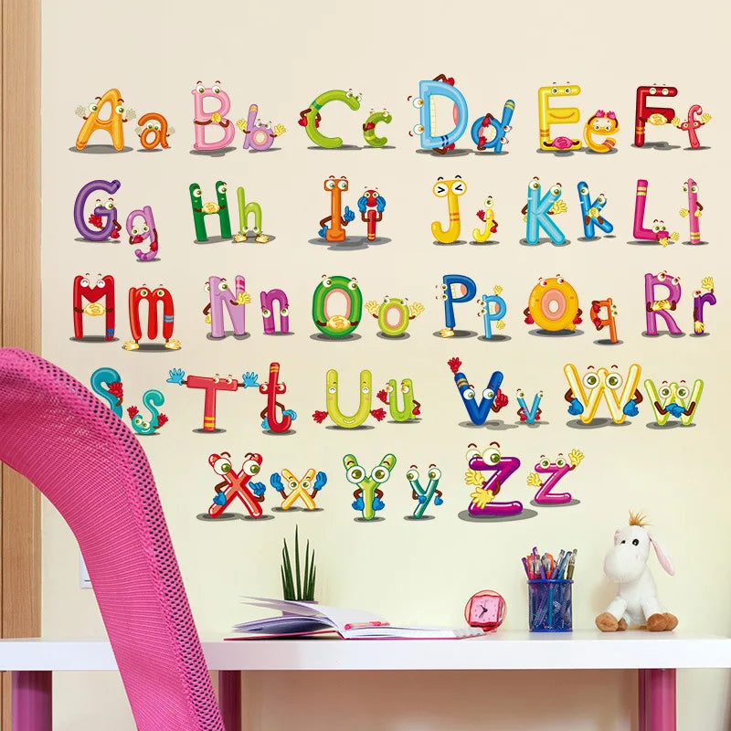 Cartoon wild jungle 26 letters alphabet animal wall stickers for rooms for kids home decoration children wall decal poster mural-HomeDecorDecals_com