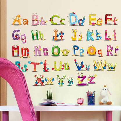 Cartoon wild jungle 26 letters alphabet animal wall stickers for rooms for kids home decoration children wall decal poster mural-HomeDecorDecals_com