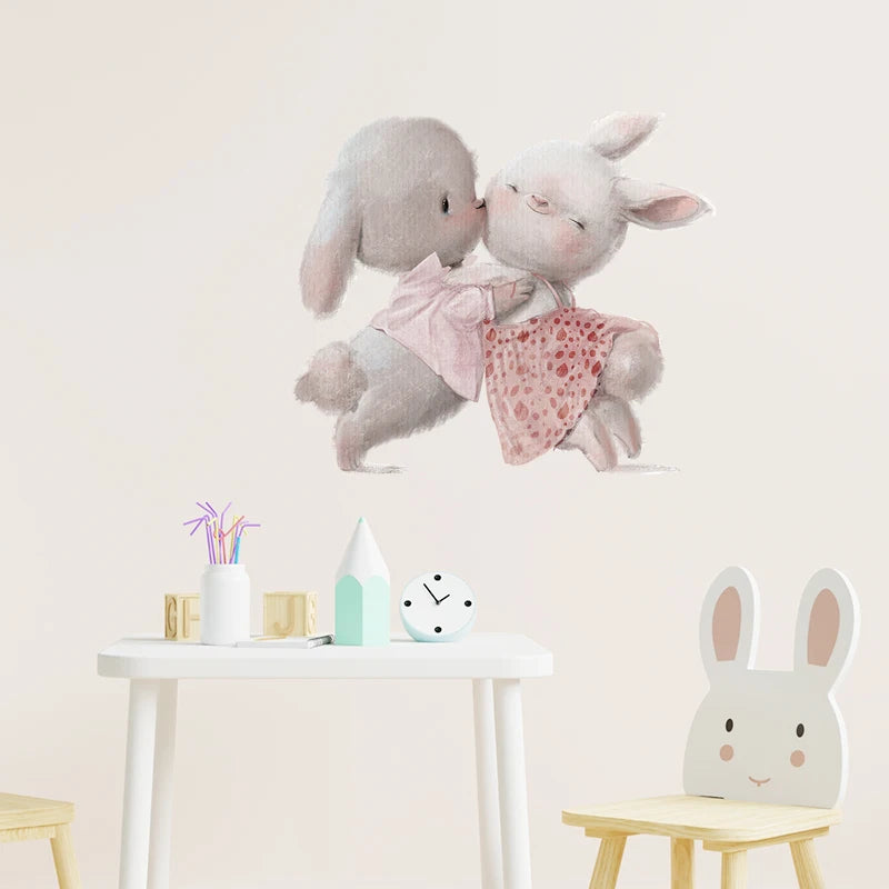 Walking Bunny Mother with Sleeping Baby Rabbit Wall Stickers for Kids Room Decorative Nursery Wall Decals Removable Decoration-HomeDecorDecals_com