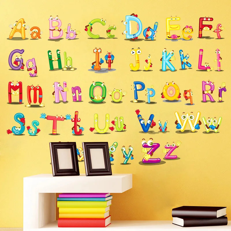 Cartoon wild jungle 26 letters alphabet animal wall stickers for rooms for kids home decoration children wall decal poster mural-HomeDecorDecals_com