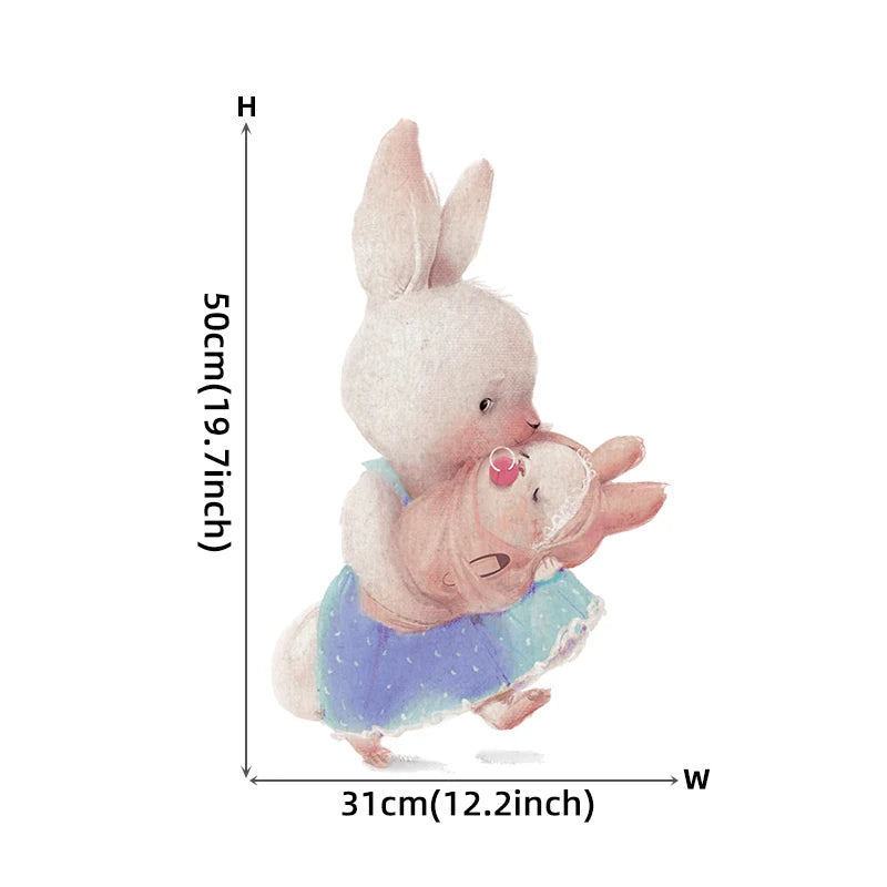 Walking Bunny Mother with Sleeping Baby Rabbit Wall Stickers for Kids Room Decorative Nursery Wall Decals Removable Decoration-HomeDecorDecals_com