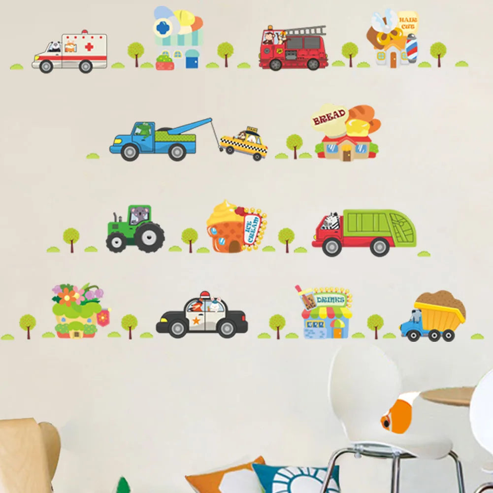 Cartoon car road track creative wall sticker for kids rooms nursery children's room decor on the wall car murals Child gift-HomeDecorDecals_com