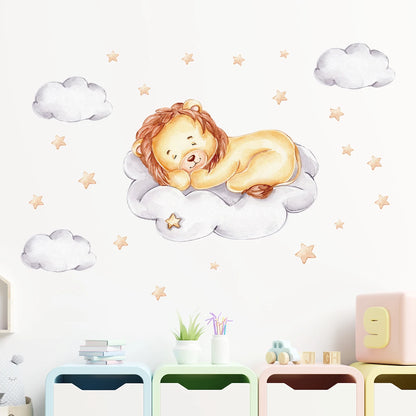 Lion on Clouds & Stars Wall Decal | Kids Room decorative wall feature by HomeDecorDecals.