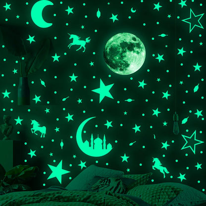 Luminous Moon and Stars Wall Decal | Kids Room Decor by HomeDecorDecals.