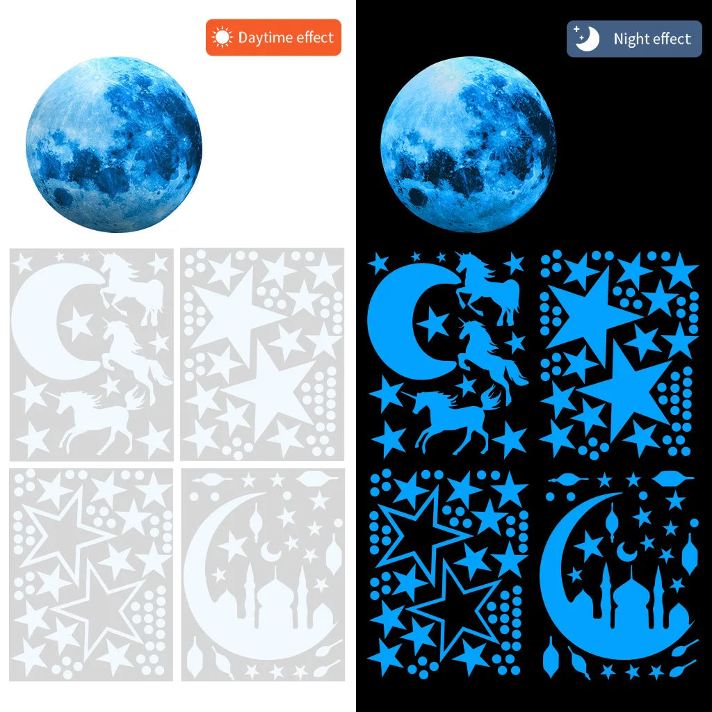 Luminous Moon and Stars Wall Decal | Kids Room Decor decorative wall feature by HomeDecorDecals.