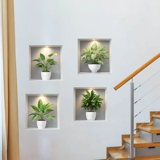 Modern Green Potted Plant Wall Stickers (4pcs)-HomeDecorDecals_com