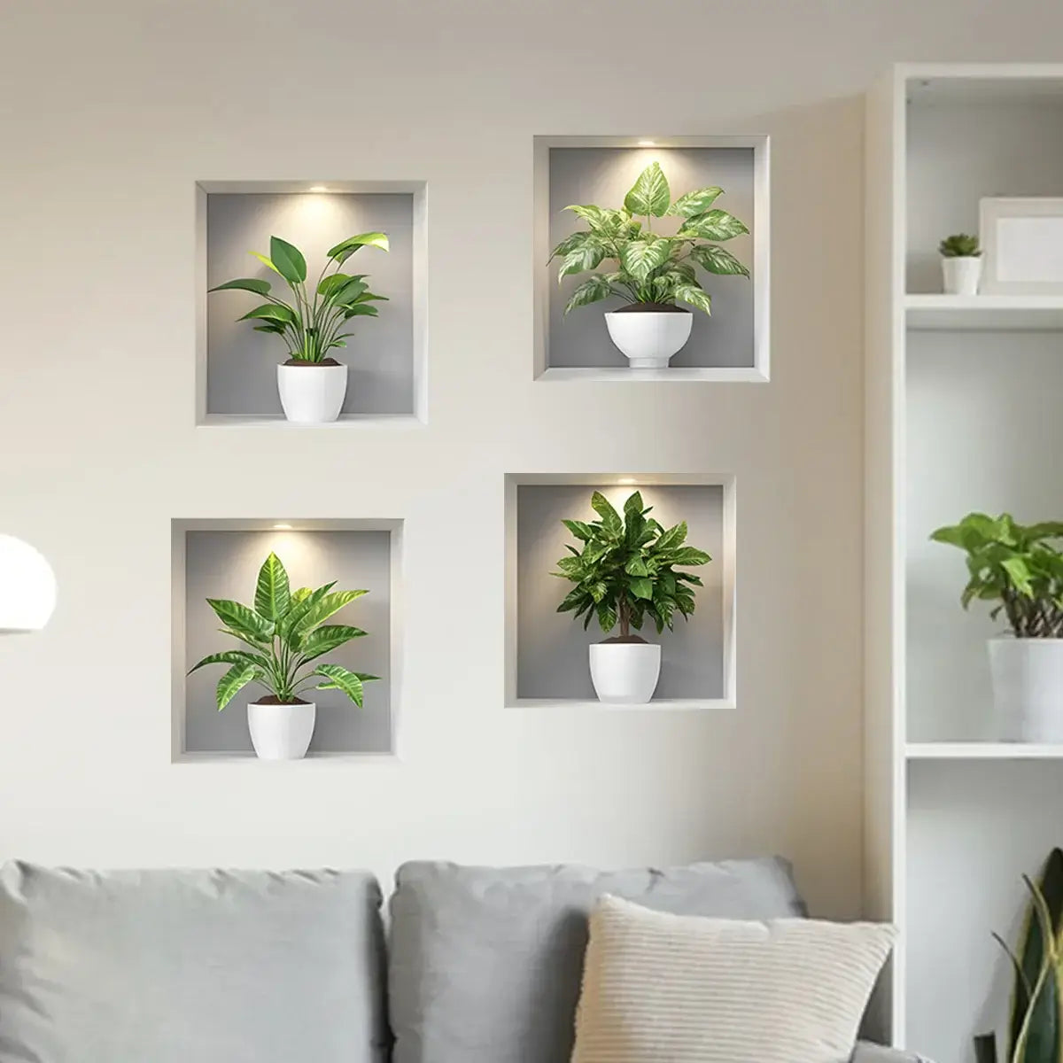 Modern Green Potted Plant Wall Stickers (4pcs)-HomeDecorDecals_com