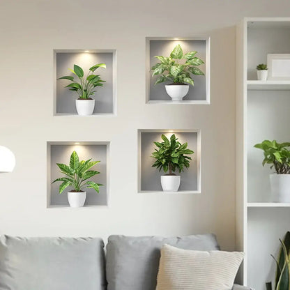 Modern Green Potted Plant Wall Stickers (4pcs)-HomeDecorDecals_com