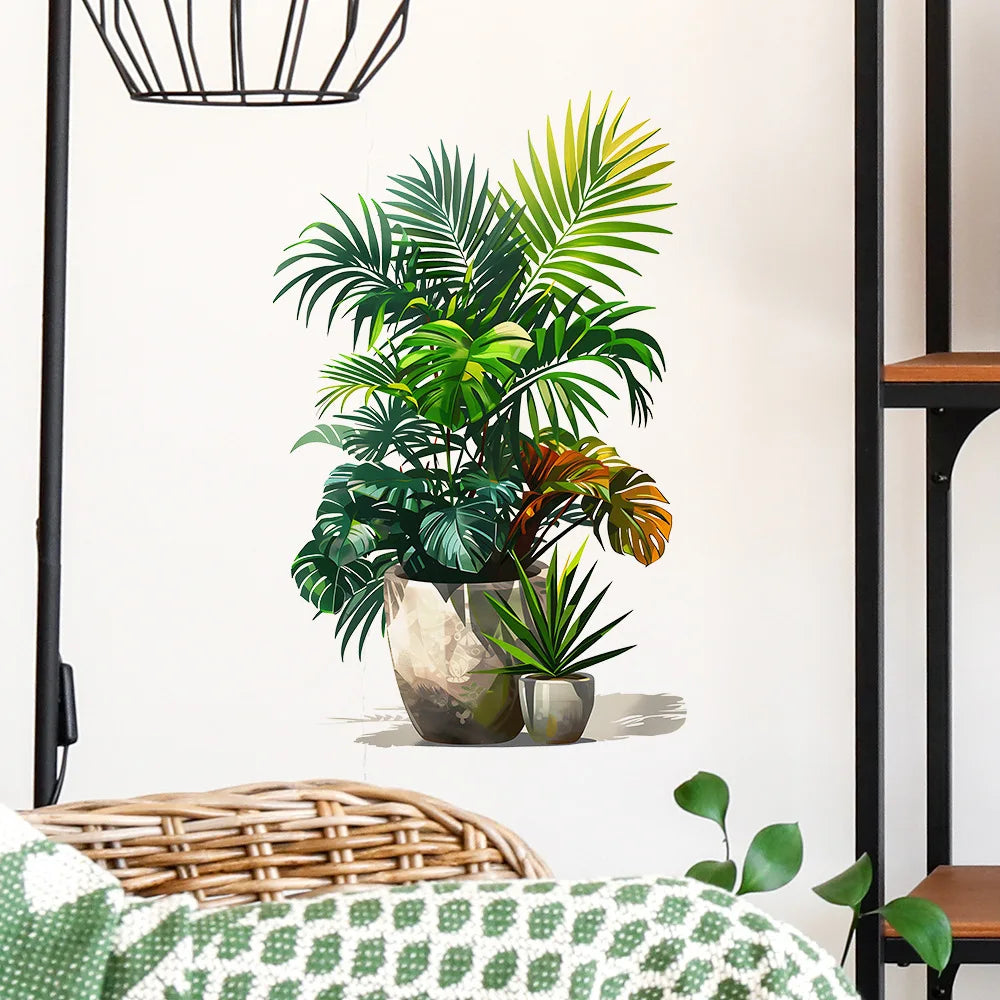 Modern Style Painted Green Potted Plant Wall Decal | Home Decor by HomeDecorDecals.